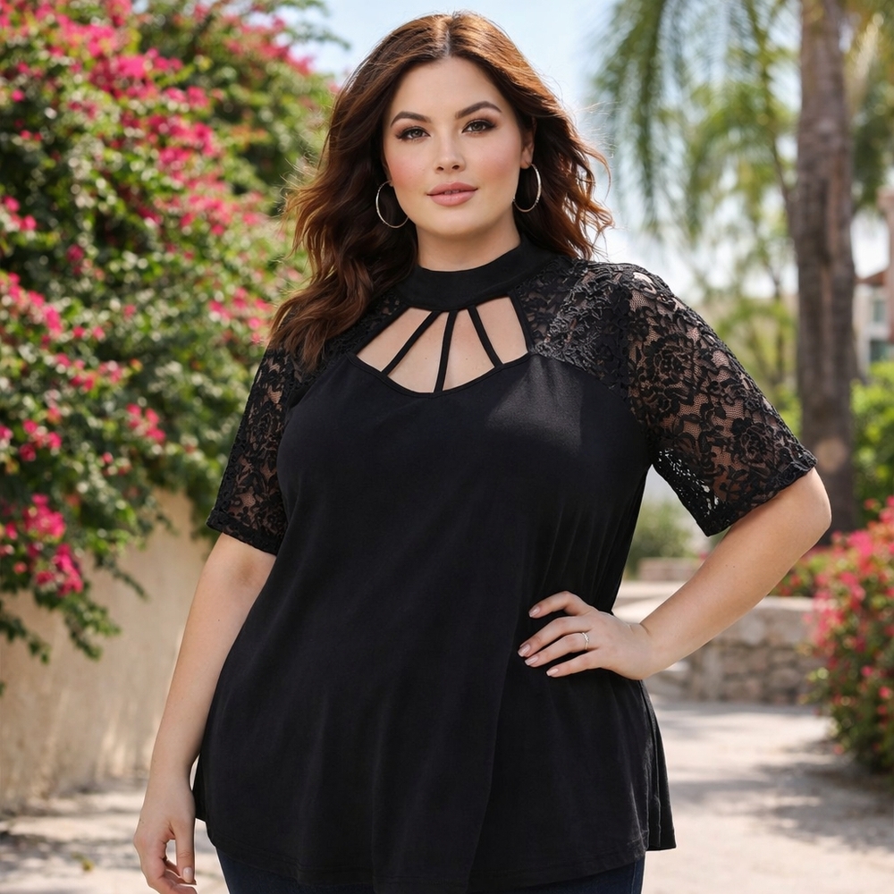 NWT Torrid Black Lace Sleeve Top | Cotton Blend Oversized Blouse Plus Size Chic
